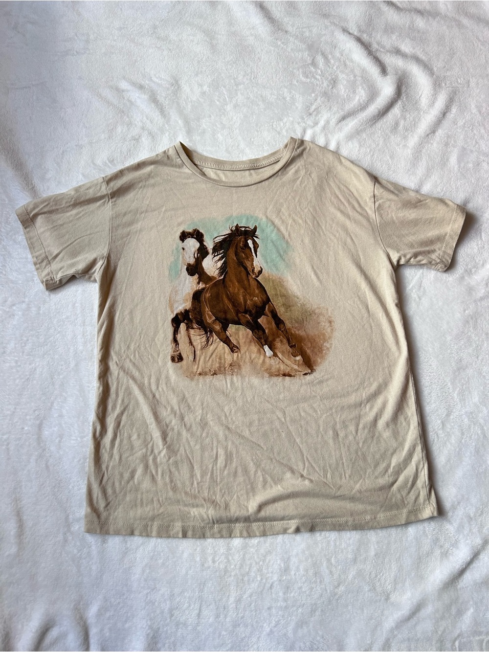 Wonder Nation Girls 2XL Horse Graphic T-Shirt Beige Equestrian Western
